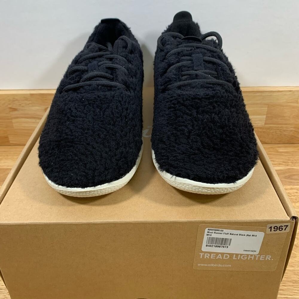NEW Allbirds Wool Runner Fluff Natural Black Men's 10 White Soles Merino Wool‎